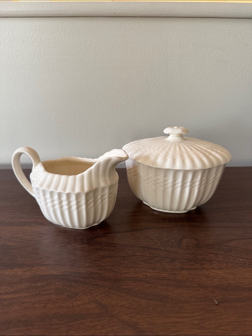 Vintage Spode Chelsea Wicker Creamer ( repaired handle) & Covered Sugar Bowl Set